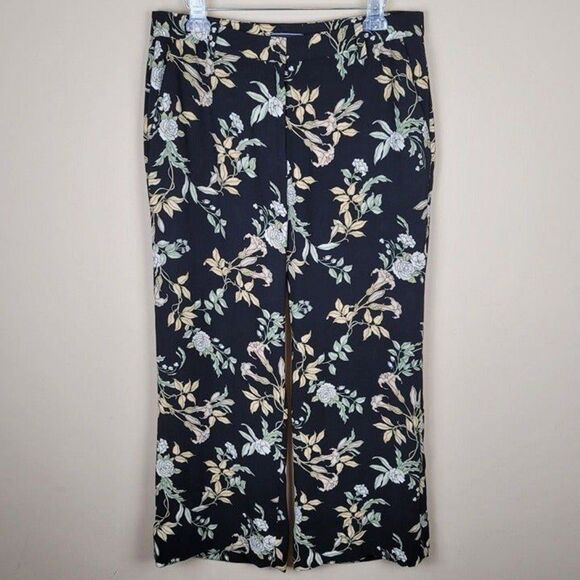 Lands' End Pants - Lands' End Size 14 Floral Black Wide Leg Ankle Pants